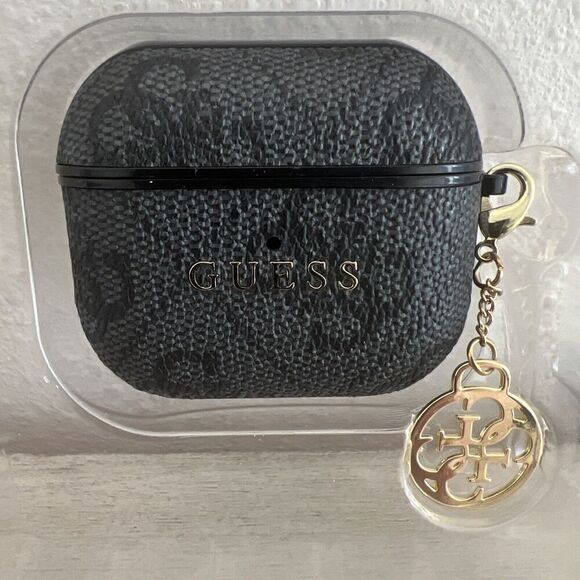 GUESS® AirPods 3 Case Cover Signature Black Gray PU Leather NIB - Picture 3 of 5